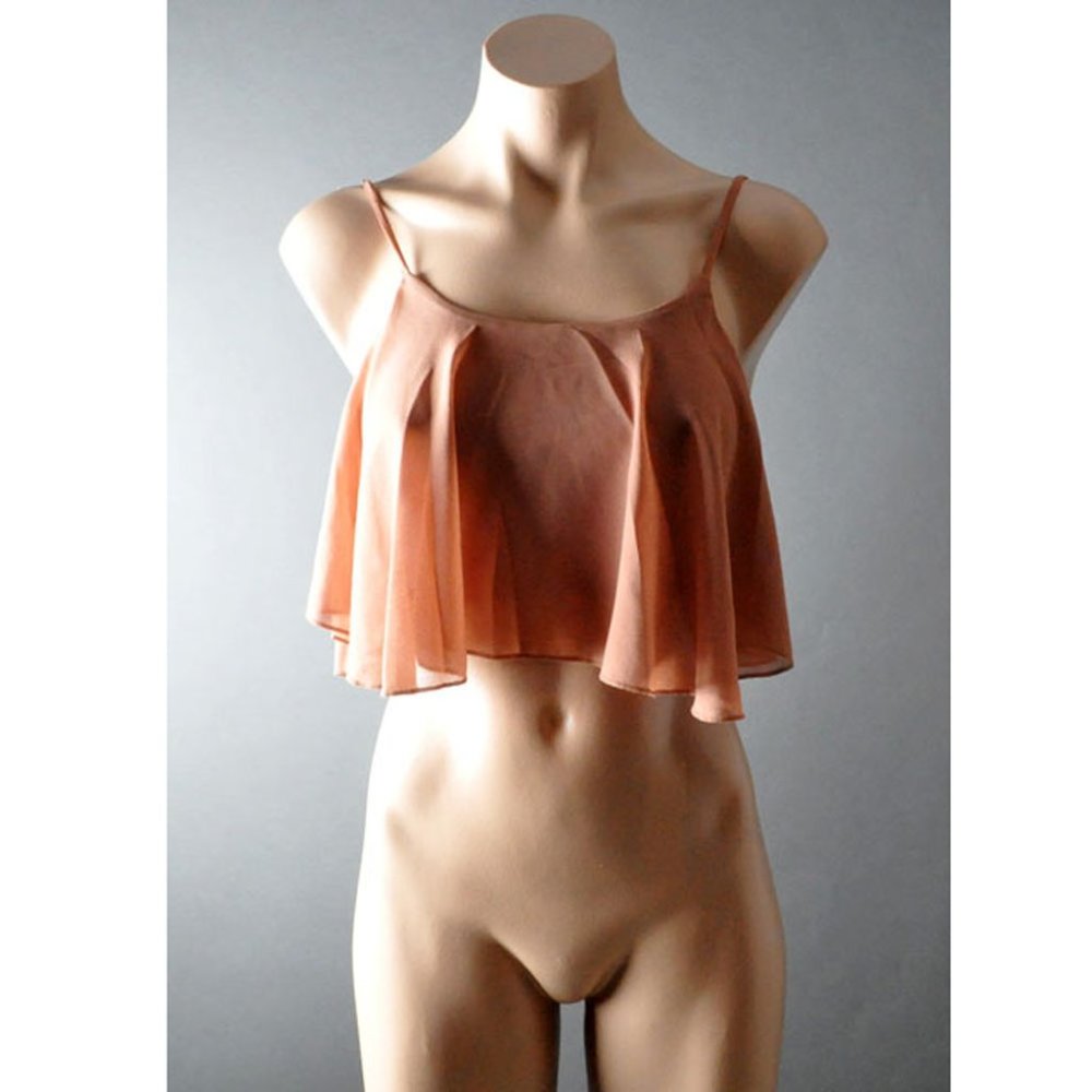 New Brown Summer Casual Sleeveless Sexy Beach Ruffle Womens Chiffon Crop Top S